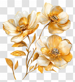Flower Gold - Golden And White Floral Bouquet Transparent PNG