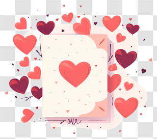 Love - Romantic Card With Red Hearts In Cute Cartoon Style Transparent PNG