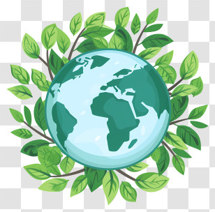 Green Earth - Earth Surrounded By Green Leaves Transparent PNG