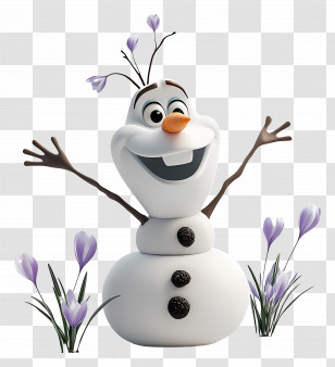 Frozen Olaf - Happy Snowman With Flowers In Cartoon Style Transparent PNG
