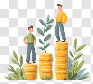 Income Growth Investment - People Standing On Stacks Of Coins Transparent PNG