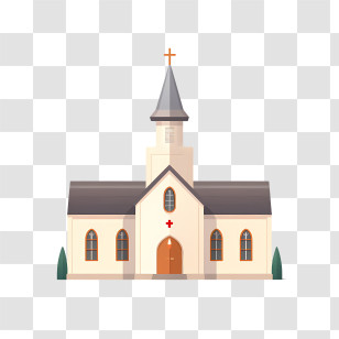 Church - Church Building Illustration With Steeple And Cross Transparent PNG