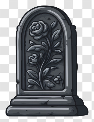 Headstone Emoji - Stone Tombstone With Floral Carving Transparent PNG