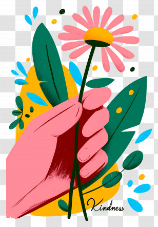 World Kindness Day - Pink Daisy With Kindness In Hand Transparent PNG
