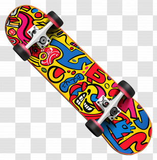 Skateboard - Colorful Graphic Skateboard With Wheels Transparent PNG