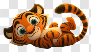 Cartoon Tiger - Adorable Orange Tiger Cub Lying Transparent PNG