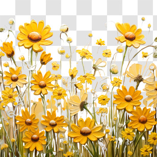 Yellow Flowers - Yellow Flowers Blooming In A Field Transparent PNG
