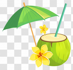 Coconut Drink - Refreshing Coconut Drink With Umbrella Transparent PNG