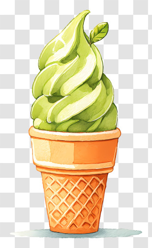 Matcha Ice Cream - Green Ice Cream Cone With Leaf Transparent PNG