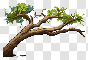 Doodle Style Tree Branch - Twisting Tree Branch And Leaves Transparent PNG