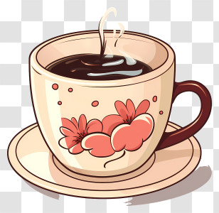 Coffee Cup - Cartoon Style Coffee Cup With Floral Design Transparent PNG