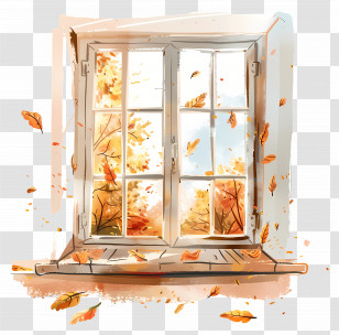 Autumn Window - Cozy Autumn Scene Through A Window Transparent PNG