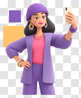 Woman Taking A Selfie - Purple Outfit Woman Taking Selfie Transparent PNG