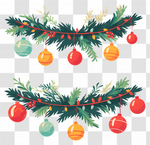 Christmas Balls On A Branch - Christmas Garland With Baubles Transparent PNG