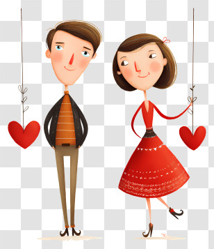 Couple With Hanging Hearts - Cartoon Couple With Hearts Transparent PNG