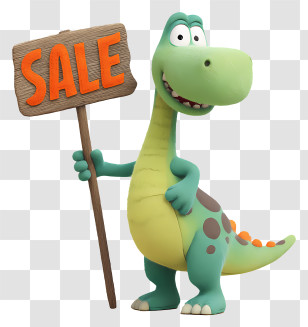Dinosaur Holding Sale Sign - Cartoon Dinosaur With Sale Sign Transparent PNG