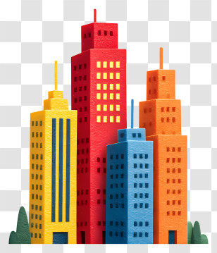 Towers And Skyscrapers - Colorful City Buildings In Urban Landscape Transparent PNG