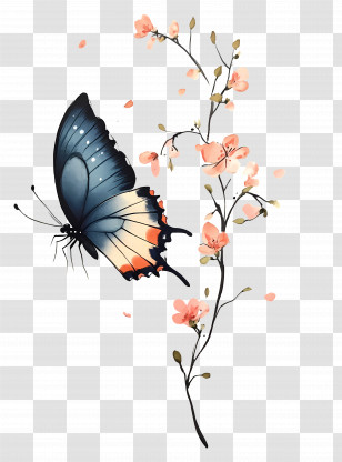 Flying Butterfly - Butterfly On Blossom Illustration Transparent PNG