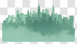 Cityscape - Green City Skyline With Fog Transparent PNG