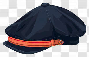 Newsboy Cap - Navy Blue Flat Peak Cap With Red Band Transparent PNG