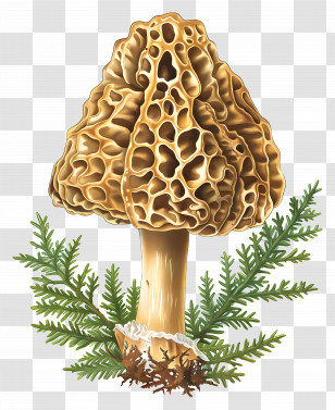 Morel Mushroom - Detailed Morel Mushroom Illustration Transparent PNG