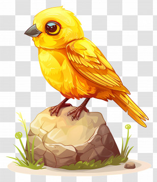 Yellow Bird On Rock - Yellow Bird Sitting On A Rock Illustration Transparent PNG