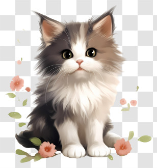 Valentine Cat - Adorable Fluffy Kitten With Floral Background Transparent PNG
