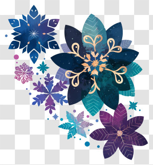 Snow Flake Art - Blue Floral Snowflake Ornament Transparent PNG
