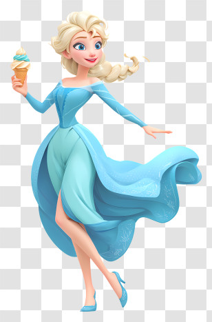 Frozen Elsa Holding Ice Cream - Ice Cream Princess In Blue Dress Transparent PNG