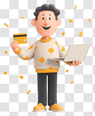 Man Holding Golden Credit Card - Happy Customer Online Checkout Transparent PNG