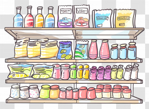 Supermarket Shelf - Grocery Shelf With Various Products Transparent PNG
