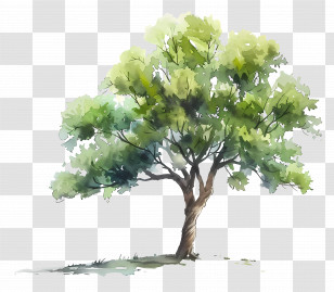 Watercolor Tree - Green Tree Watercolor Art Transparent PNG