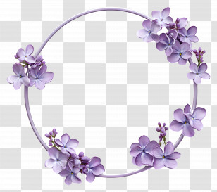 Circle Frame - Elegant Flower Wreath With Purple Flowers Transparent PNG