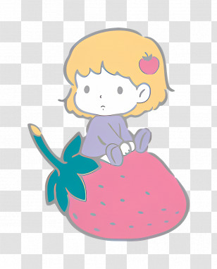 Button Nose - Cute Girl Sitting On A Strawberry Cartoon Transparent PNG
