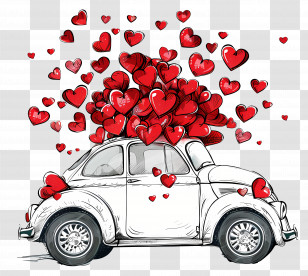 Love Design - Car Decorated With Red Hearts Transparent PNG