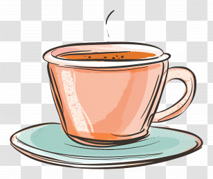 Doodle Coffee - Illustration Of A Steaming Cup Of Tea On Saucer Transparent PNG