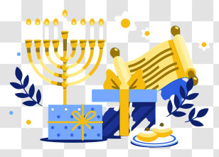 Jewish Holiday Gift - Hanukkah Celebration With Gifts Transparent PNG