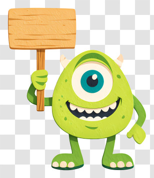 Mike Wazowski Holding Placard - Green Monster With Sign Cartoon Character Transparent PNG