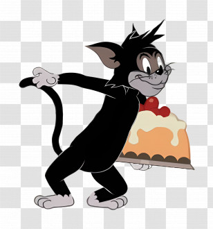 Butch Cat - Black Cartoon Cat Holding A Cake Transparent PNG
