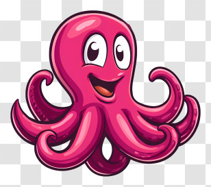 Octopus Emoji - Pink Cartoon Octopus Transparent PNG