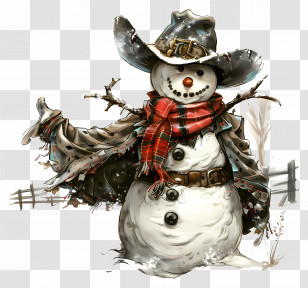 Snowman - Snowman With Hat And Scarf Transparent PNG