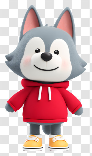 Cartoon Wolf - Cute Grey Wolf In Red Hoodie Transparent PNG