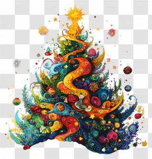 Christmas Card - Colorful Christmas Tree With Ornaments Transparent PNG