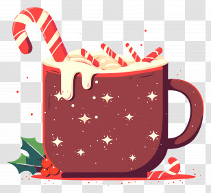 Christmas Hot Chocolate - Festive Mug Of Hot Chocolate With Candy Cane Toppings Transparent PNG