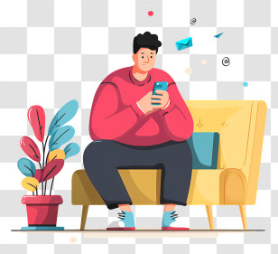 Man Sending Message - Man Relaxing On Sofa With Smartphone Transparent PNG