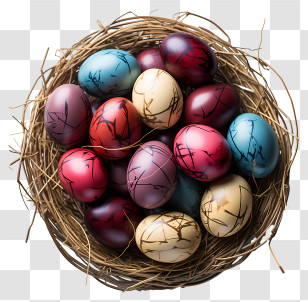Easter Eggs In Basket - Vibrant Nest With Painted Eggs Transparent PNG