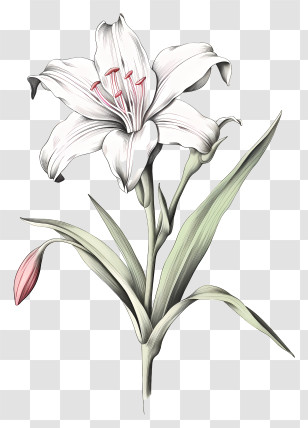 White Lily - Beautiful White Lily Flower Illustration Transparent PNG