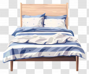Modern Bed - Cozy Double Bed With Striped Bedding Transparent PNG