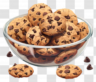 Chocolate Chip Cookies - Bowl Of Chocolate Chip Cookies For Snacking Transparent PNG
