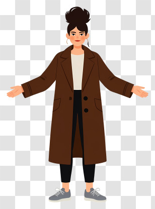Woman Full Body - Woman In Brown Coat With Open Arms Transparent PNG